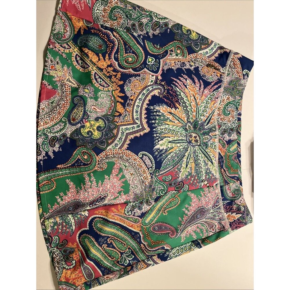 Polo Ralph Lauren Green & Blue Paisley Print Golf Skort Size Small Pull on Skirt